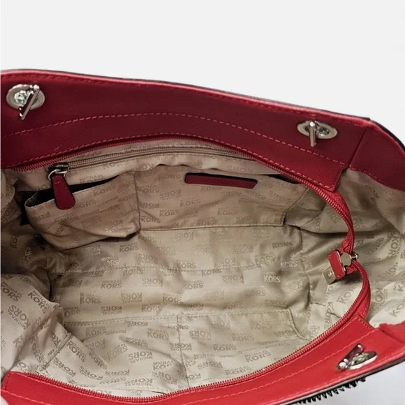 Michael Kors Safiano Leather Large Jet Set Double Handle Chain Shoulder Bag Red - Picture 7 of 10